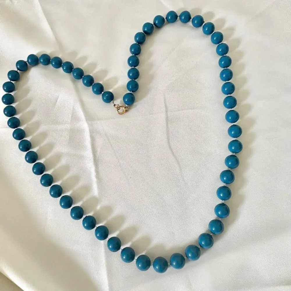 Long blue beaded vintage necklace long blue